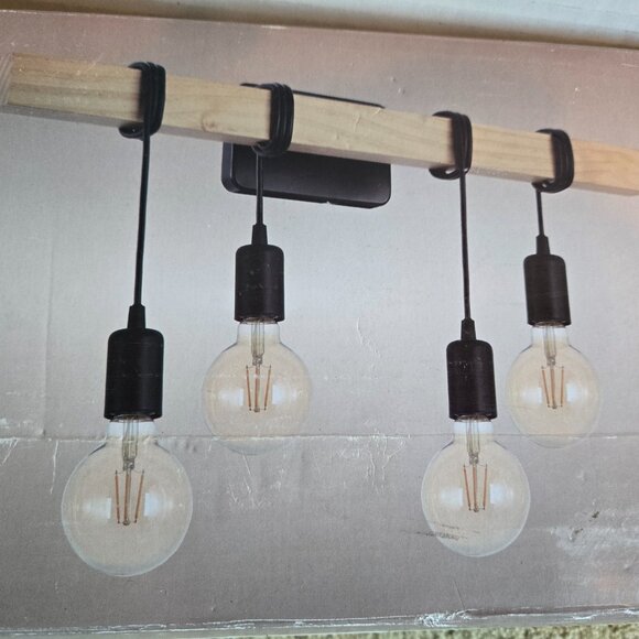 Eglo Kingswood 4-Light Wood and Black Finish Vanity Light Fixture New in Box - Picture 7 of 7